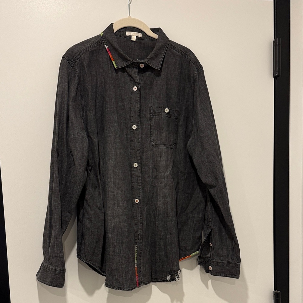 Lisa Todd Charcoal Button Down Shirt with Colorful Trim